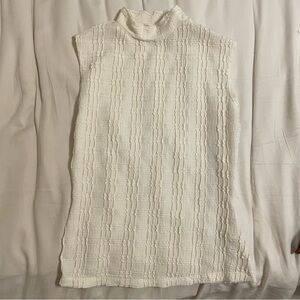 MAX STUDIO London Cream BOHO Sleeveless Mock Neck Top Textured Blouse